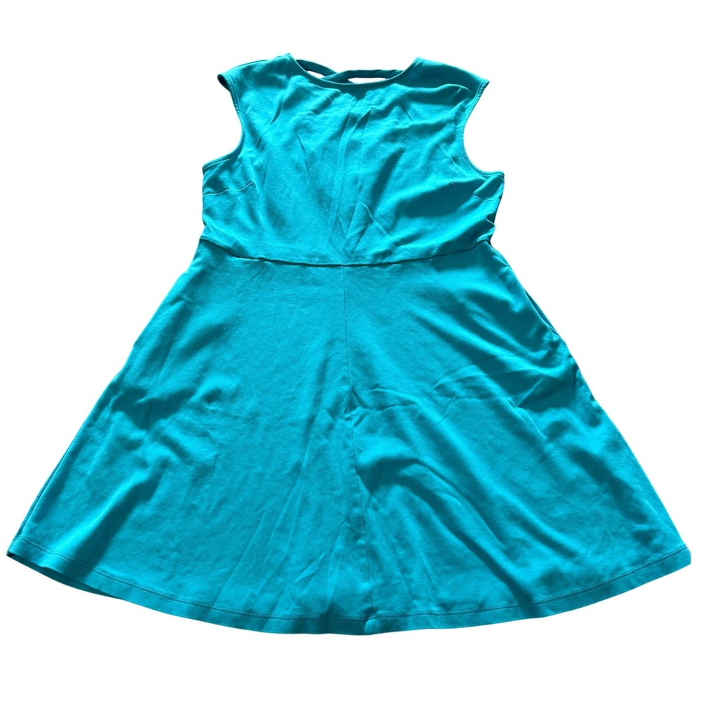 NY&C New York & Company XL Aqua Blue Lace Up Back Fit Flare Dress Cotton